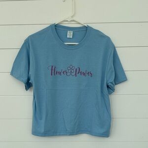 Gildan Light Blue "Flower Power" Short Sleeve Tee with Pink Graphic